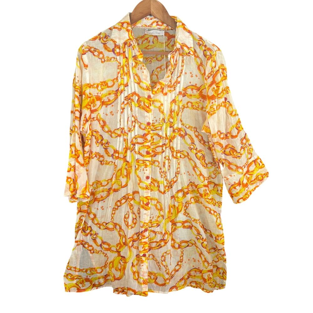 Bottega Positano Swim Cover Up Tunic L NWT Chain Print Italy Quiet Luxury Money